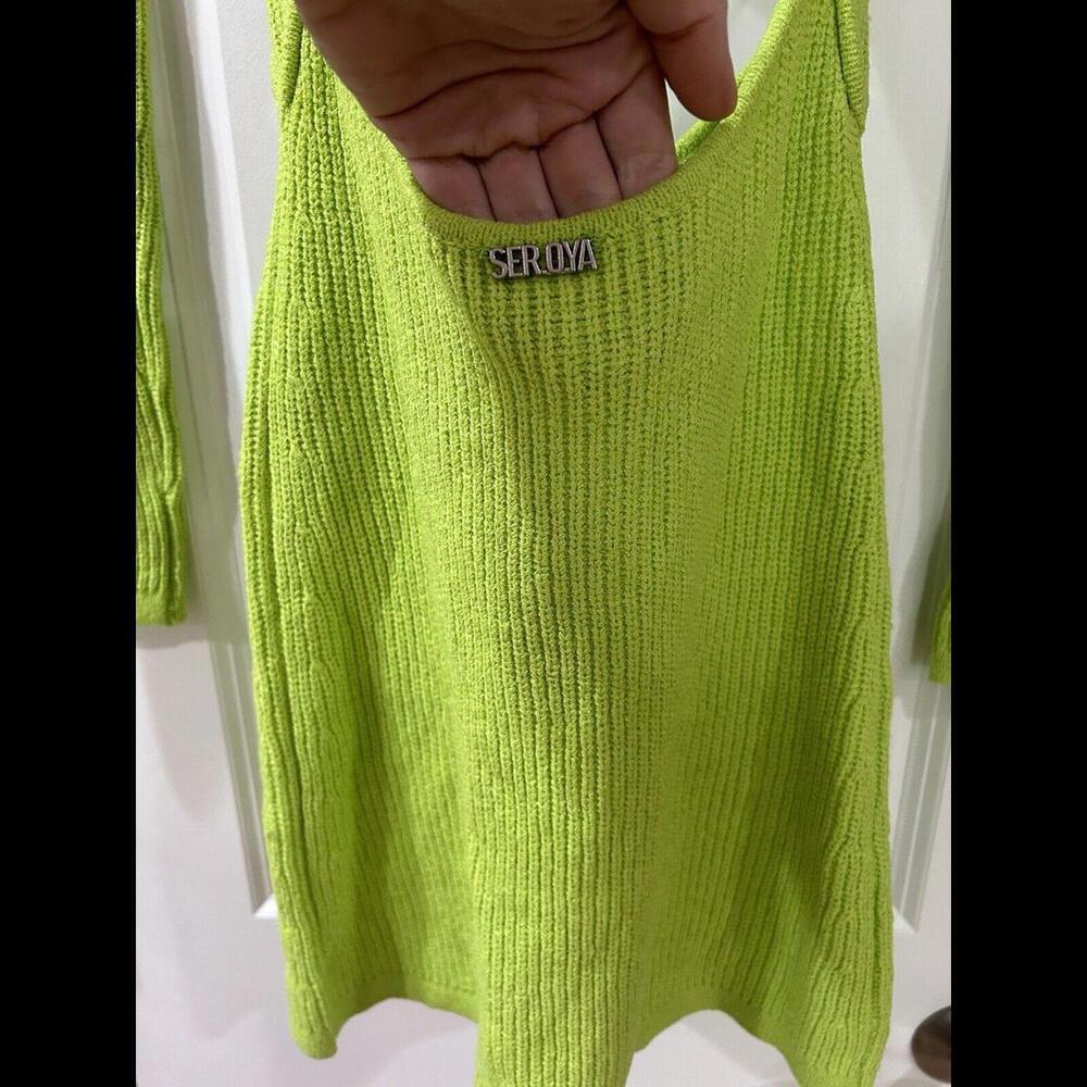 SER.O.YA Women’s Knit Bodycon Cut Out Mini Dress Small Green Long Sleeve Holiday - Picture 5 of 8